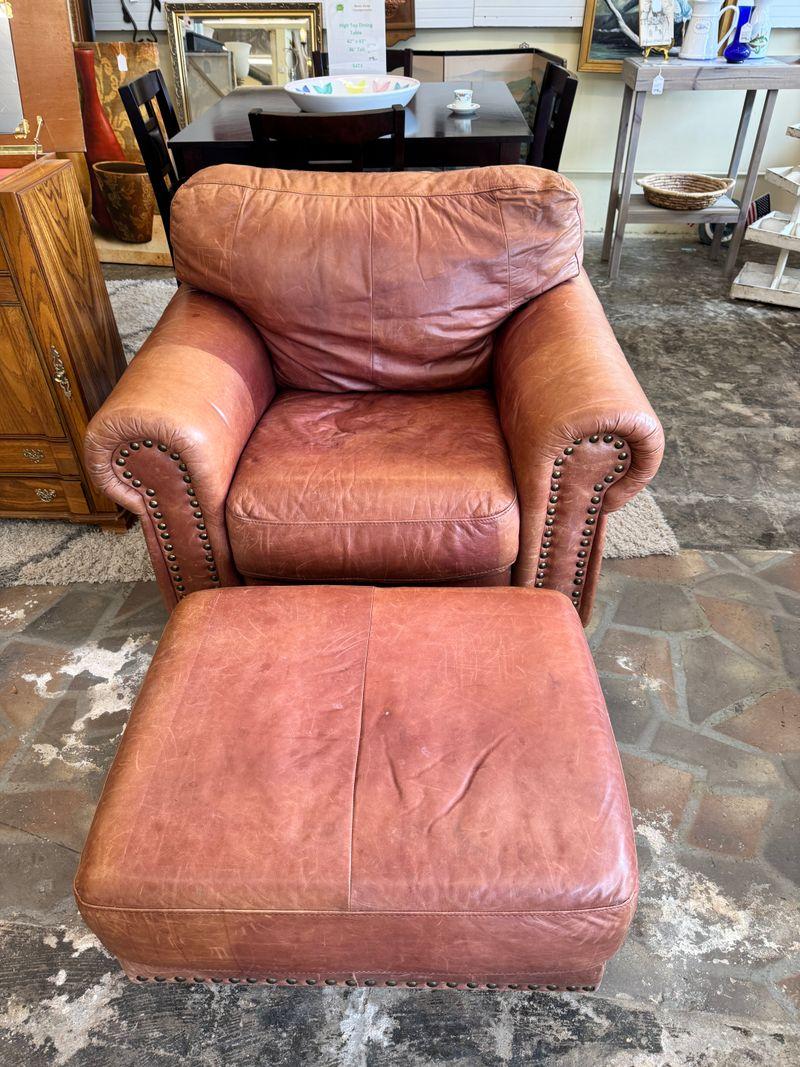 Leather club chair with ottoman